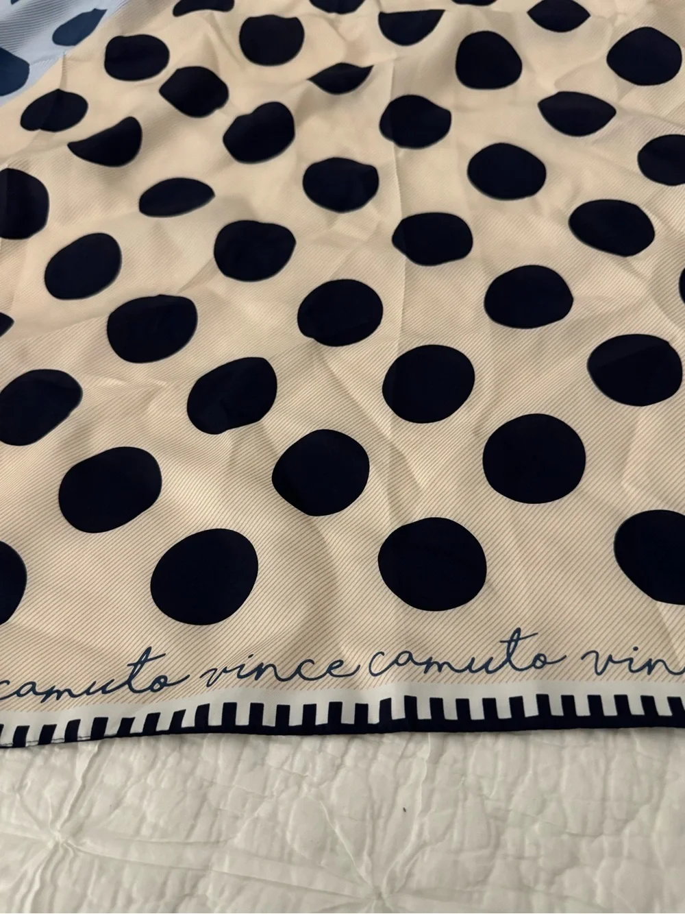 Vince Camuto 💯% Silk Scarf Polka Dot Lt Blue/Cream/Black 35” square
